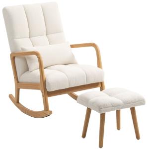 Fauteuil à bascule avec repose-pieds en tissu bouclette bla…