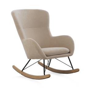 Fauteuil à bascule beige, pieds en métal et piétement luge…