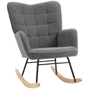 Fauteuil à bascule design acier bois effet laine bouclée an…