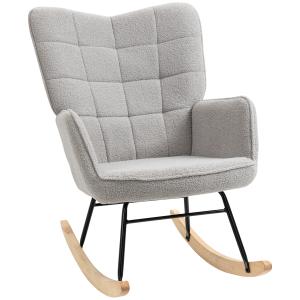 Fauteuil à bascule design acier bois effet laine bouclée gr…