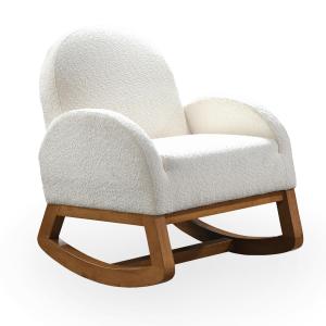 Fauteuil à bascule effet peau de mouton blanc et bois clair