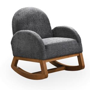 Fauteuil à bascule effet peau de mouton gris foncé et bois…