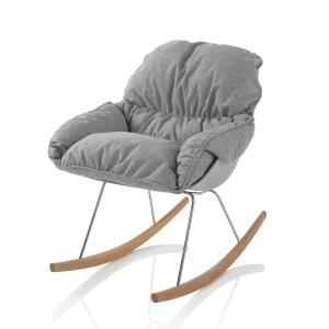 Fauteuil à bascule en bois et tissu gris