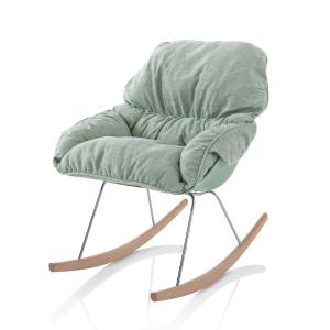 Fauteuil à bascule en bois et tissu vert menthe