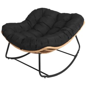 Fauteuil à bascule en rotin synthétique avec coussin noir