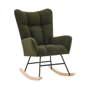 Fauteuil à bascule en tissu vert olive effet bouclette