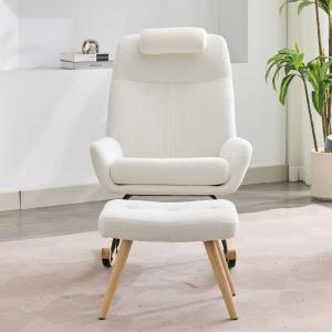 Fauteuil à bascule en velours blanc avec appui-tête et repo…