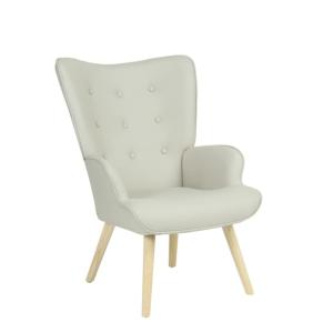 Fauteuil à bascule pieds bois polyester beige 96x66x74cm