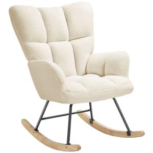 Fauteuil à bascule rembourré avec grand dossier beige