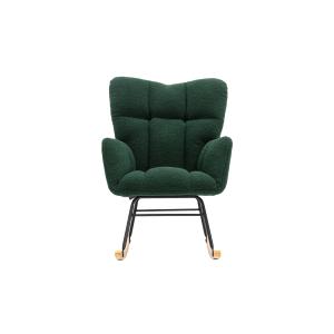 Fauteuil à bascule rembourré en tissu bouclette vert