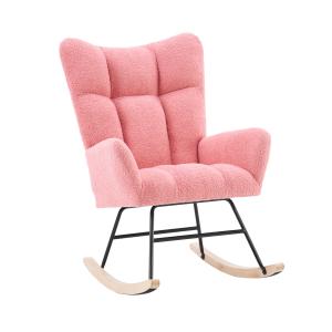 Fauteuil à bascule rembourré en tissu rose effet bouclette