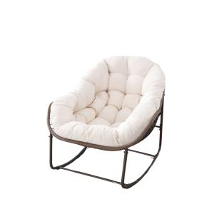 Fauteuil à bascule rembourré tissu blanc avec cadre en méta…