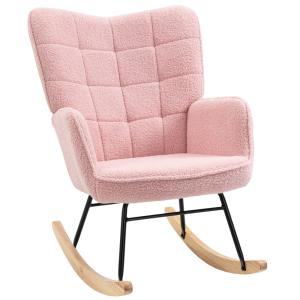 Fauteuil à bascule revêtement bouclette acier et bois massi…