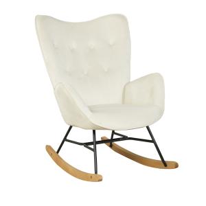 Fauteuil à bascule rocking chair velours blanc cassé