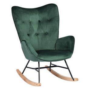 Fauteuil à bascule Scandinave velours vert Pieds en bois cl…