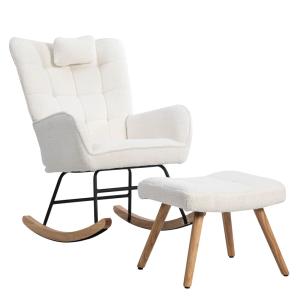 Fauteuil à bascule tissu bouclette blanc 1 oreiller et 1 re…