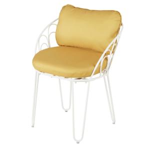 Fauteuil à dîner de jardin en acier blanc et coussins ocre