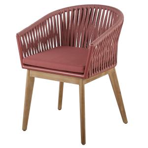 Fauteuil à dîner de jardin en corde tressée terracotta et a…