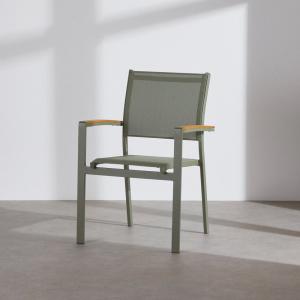 Fauteuil à dîner de jardin en toile et aluminium vert kaki