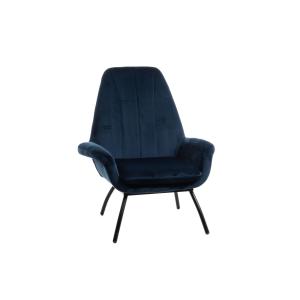 Fauteuil à dossier haut et accoudoirs en velours bleu nuit