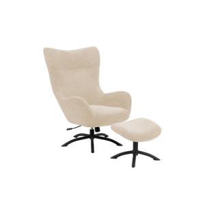 Fauteuil à oreilles pivotant avec repose-pieds en tissu