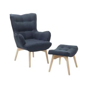 Fauteuil à oreilles tissu bleu foncé