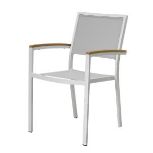 Fauteuil aluminium blanc et textilène gris clair