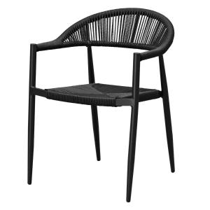 Fauteuil aluminium noir et corde tressée noire