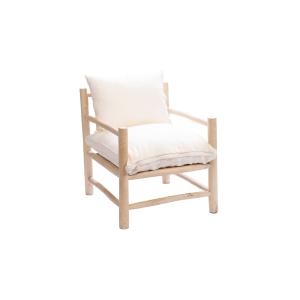 Fauteuil artisanal en massif teck naturel avec coussins bei…