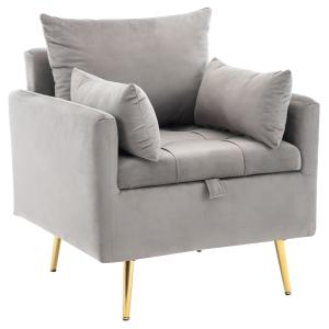 Fauteuil avec 2 coussins et rangement velours gris pieds en…