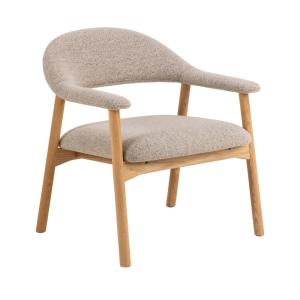 Fauteuil avec accoudoirs en chêne et tissu bouclette beige