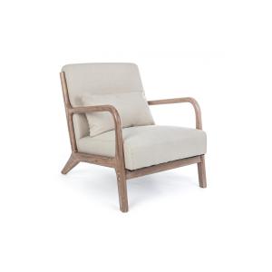 Fauteuil avec accoudoirs en lin matelassé beige