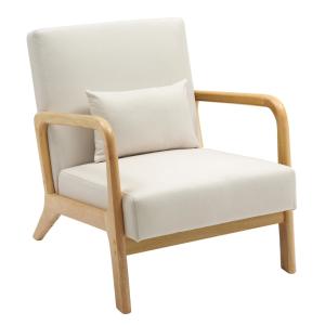 Fauteuil avec accoudoirs et assise en bois Crème