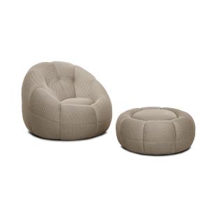 Fauteuil avec pouf tissu beige clair