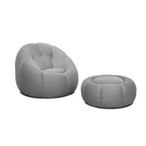 Fauteuil avec pouf tissu gris clair