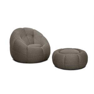 Fauteuil avec pouf tissu gris-vert