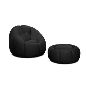 Fauteuil avec pouf tissu noir