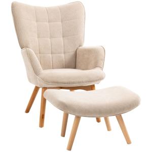Fauteuil avec repose pied dossier haut aspect velours côtel…
