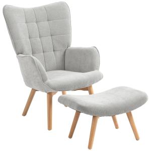 Fauteuil avec repose-pied dossier haut aspect velours côtel…