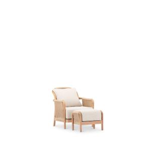 Fauteuil avec repose-pieds en teck et rotin