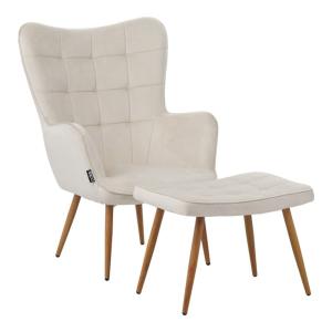 Fauteuil avec repose-pieds velours blanc 68x72x98 cm