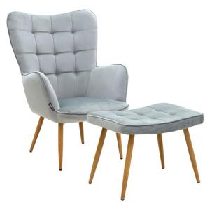 Fauteuil avec repose-pieds velours gris 68x72x98 cm