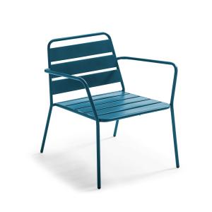 Fauteuil bas de jardin en métal bleu pacific