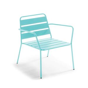 Fauteuil bas de jardin en métal bleu turquoise