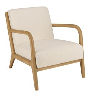 Fauteuil bas tissu bouclette écru structure et accoudoirs b…