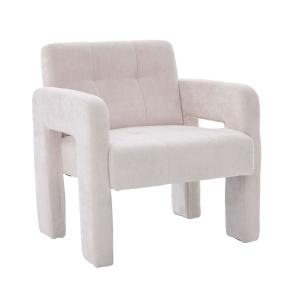 Fauteuil beige en chenille au style nordique minimaliste