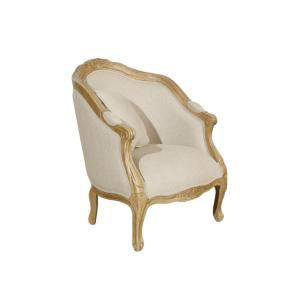 Fauteuil bergère en bois massif et lin naturel beige