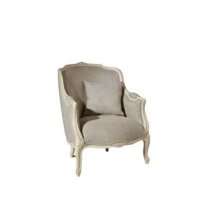Fauteuil bergère en bois massif et lin premium blanc