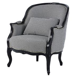 Fauteuil bergère imprimé pied de poule noir et blanc