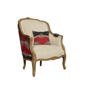 Fauteuil bergère lin et laine à motifs